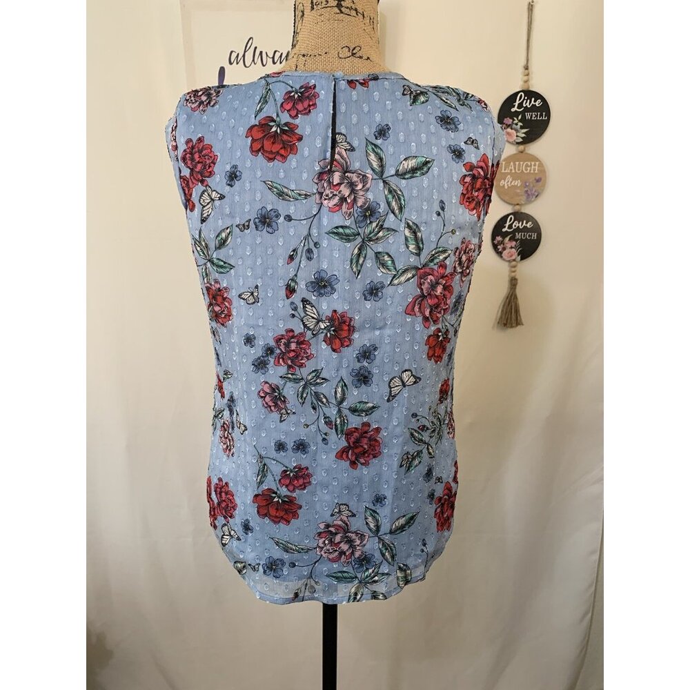 (C-87)Candie’s Women Floral Sleeveless Blouse Blue Lace Yoke Size S‎ Casual Top - Picture 5 of 10